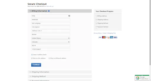 Secure checkout page