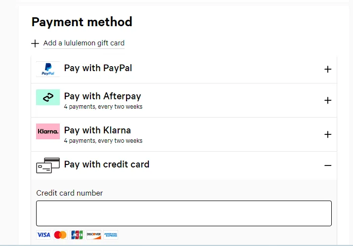 Lululemon - Third-party payment options