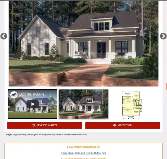 Product detail page with floorplan elevation in thumbnail row