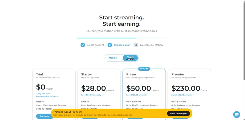 Plans page with speak-to-expert consultation CTA