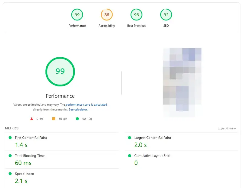 PageSpeed Insights mobile report from one of our audit slides: a performance score at 80 or above, with every metric in green
